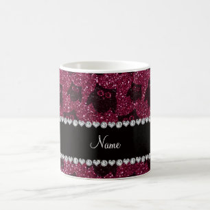 Personalised name plum purple glitter owls coffee mug