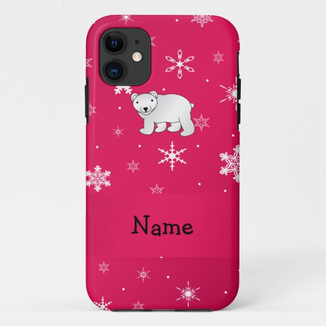 Personalised name polar bear pink snowflakes Case-Mate iPhone case (Back)
