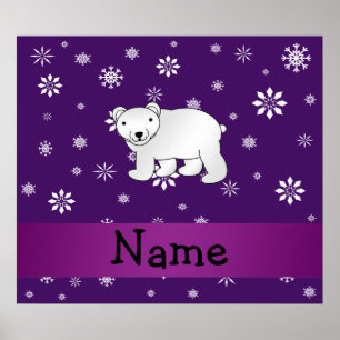 Personalised name polar bear purple snowflakes poster