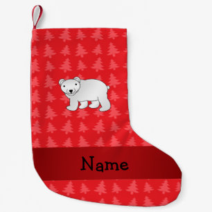 Personalised name polar bear red christmas trees small christmas stocking