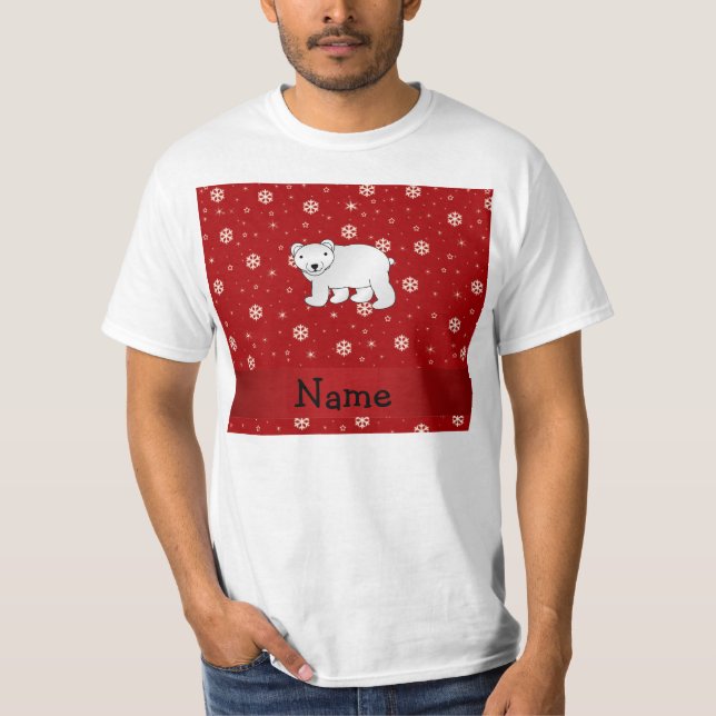 Personalised name polar bear red snowflakes T-Shirt (Front)