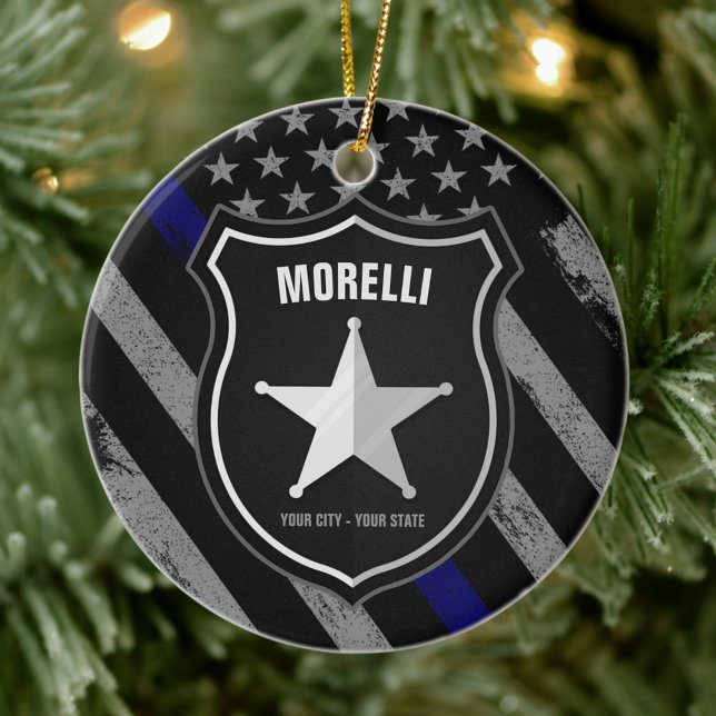 Personalised NAME Police Officer Sheriff Cop Flag Ceramic Ornament (Creator Uploaded)