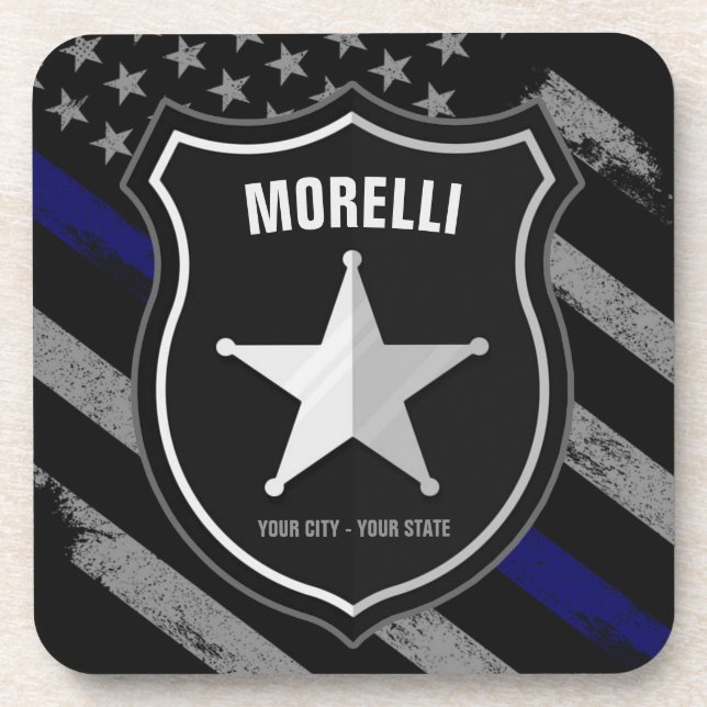 Personalised NAME Police Officer Sheriff Cop Flag Coaster (Front)