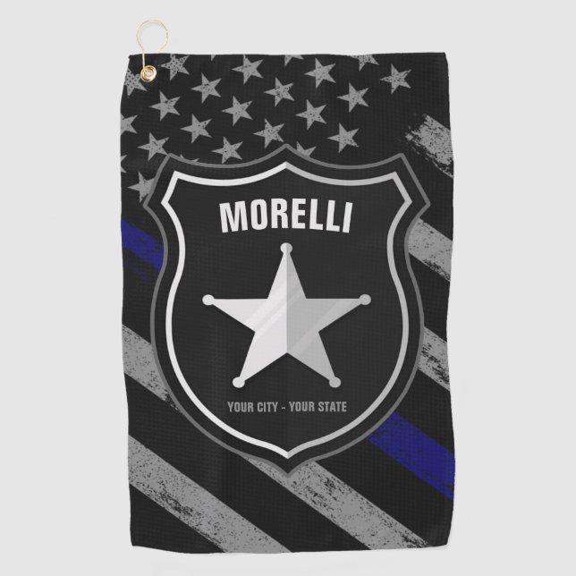 Personalised NAME Police Officer Sheriff Cop Flag Golf Towel (Front)