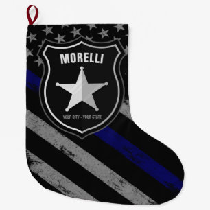 Personalised NAME Police Officer Sheriff Cop Flag Large Christmas Stocking
