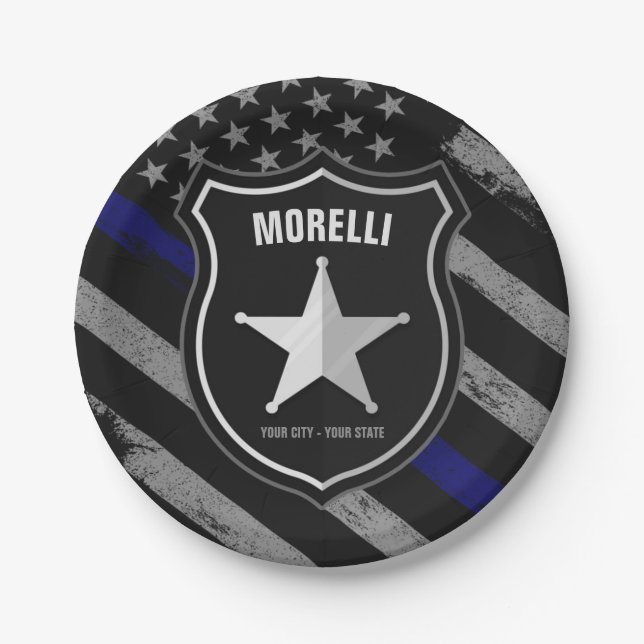 Personalised NAME Police Officer Sheriff Cop Flag Paper Plate (Front)