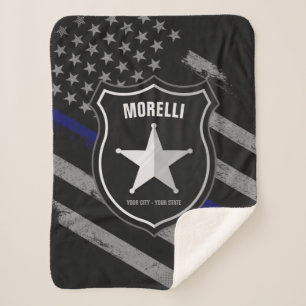 Personalised NAME Police Officer Sheriff Cop Flag Sherpa Blanket