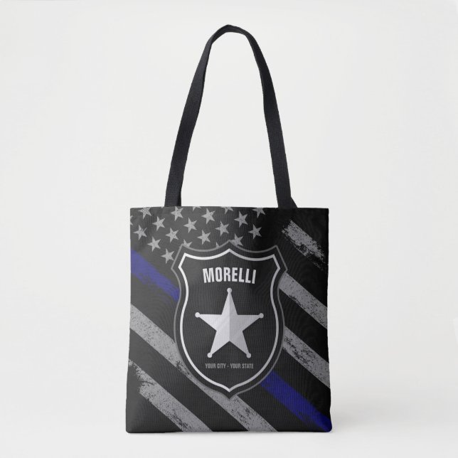 Personalised NAME Police Officer Sheriff Cop Flag Tote Bag (Front)