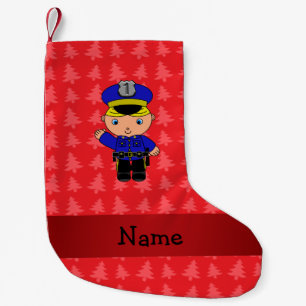 Personalised name policeman red christmas trees small christmas stocking