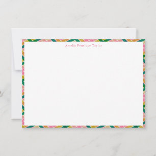 Personalised Name Preppy Pink Green Plaid Border Thank You Card