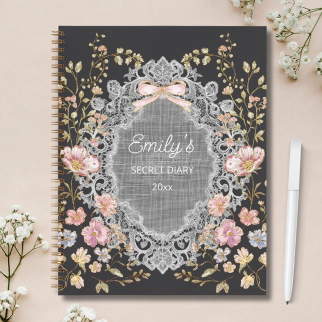 Personalised Name Pretty Vintage Floral Diary Notebook (Creator Uploaded)