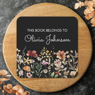 Personalised Name Pretty Wildflower Bookplate Square Sticker
