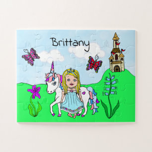 Personalised Name Princess and Unicorn Fairytale Jigsaw Puzzle