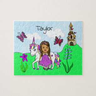 Personalised Name Princess and Unicorn Fairytale Jigsaw Puzzle