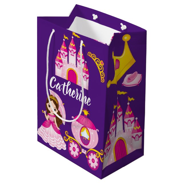 Personalised Name Princess Castle Birthday Party Medium Gift Bag (Back Angled)