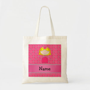 Personalised name princess pink diamonds tote bag