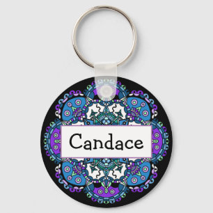 Personalised Name purple and blue Mandala  Magnet Key Ring