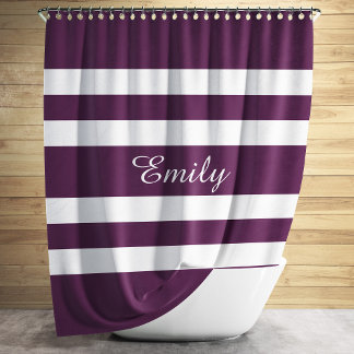 Personalised Name Purple And White Stripes Pattern Shower Curtain