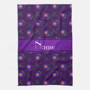 Personalised name purple archery tea towel