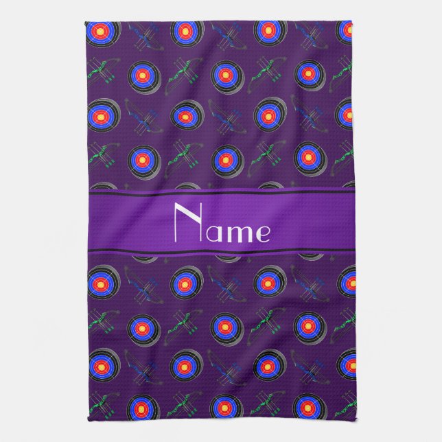 Personalised name purple archery tea towel (Vertical)