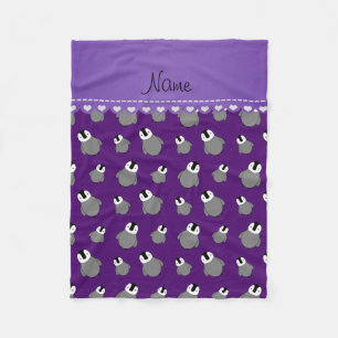 Personalised name purple baby penguins fleece blanket