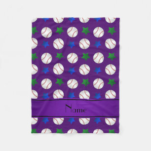 Personalised name purple baseball blue green stars fleece blanket