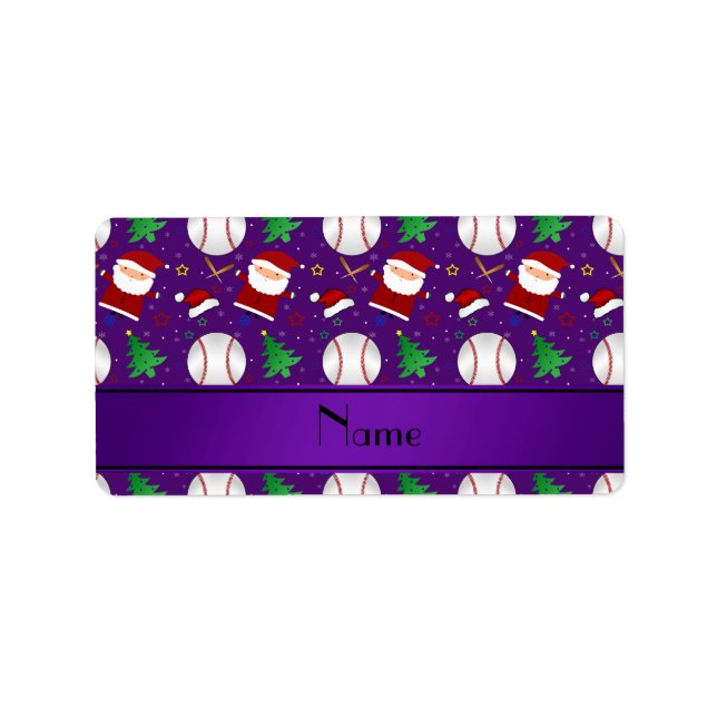 Personalised name purple baseball christmas label (Front)