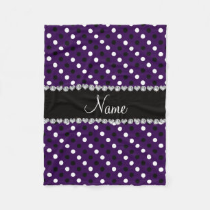 Personalised name purple black white polka dots fleece blanket