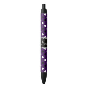 Personalised name purple black white polka dots ink pen