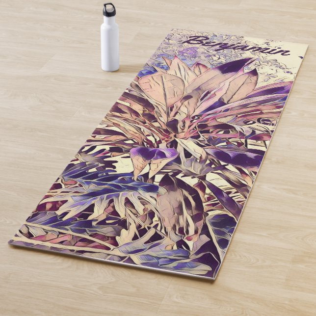 Personalised Name Purple Bush Watercolor Art Yoga Mat (In Situ)