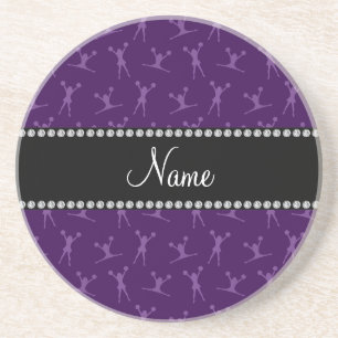 Personalised name purple cheerleader pattern coaster