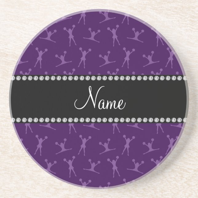 Personalised name purple cheerleader pattern coaster (Front)