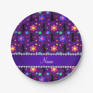 Personalised name purple cheerleading flowers paper plate