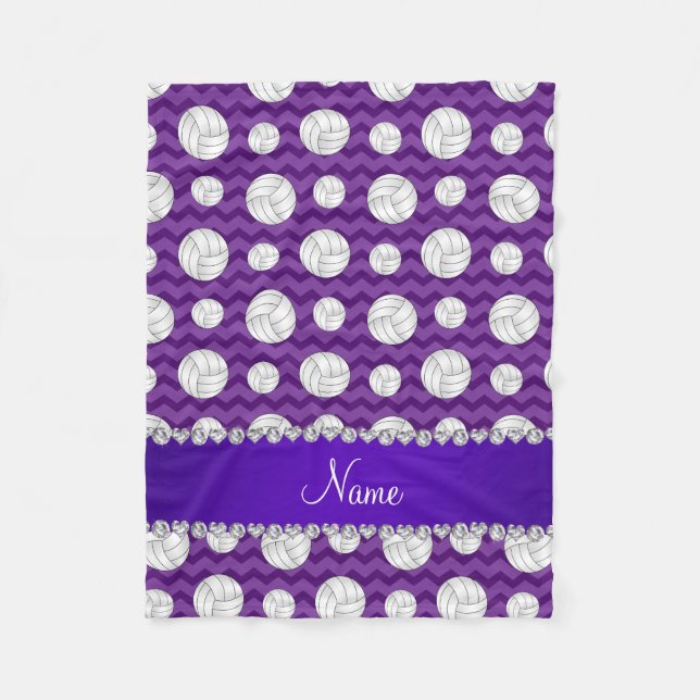 Personalised name purple chevrons volleyballs fleece blanket (Front)