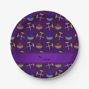 Personalised name purple curling pattern paper plate
