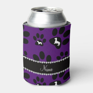 Personalised name purple dachshunds dog paws can cooler