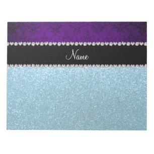 Personalised name purple damask sky blue glitter notepad