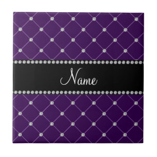 Personalised name Purple diamonds Ceramic Tile