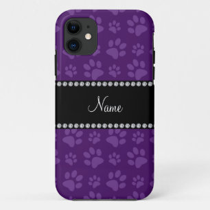 Personalised name purple dog paw prints iPhone 11 case