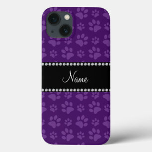 Personalised name purple dog paw prints iPhone 13 case
