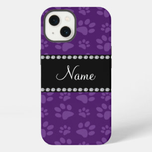 Personalised name purple dog paw prints iPhone 13 case