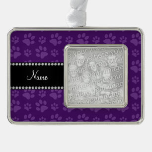 Personalised name purple dog paw prints silver plated framed ornament