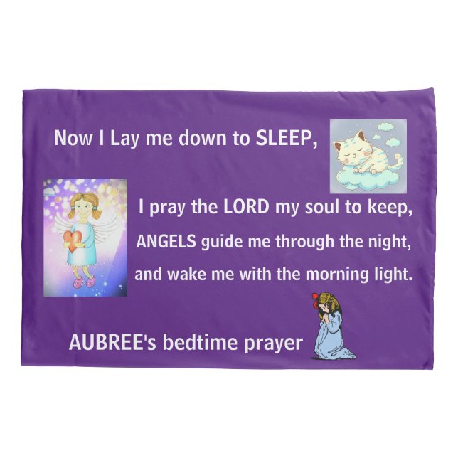 Personalised Name Purple Doll with Bedtime Prayer Pillowcase (Back)