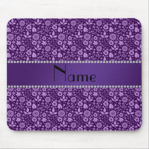 Personalised name purple flowers leaves mouse pad