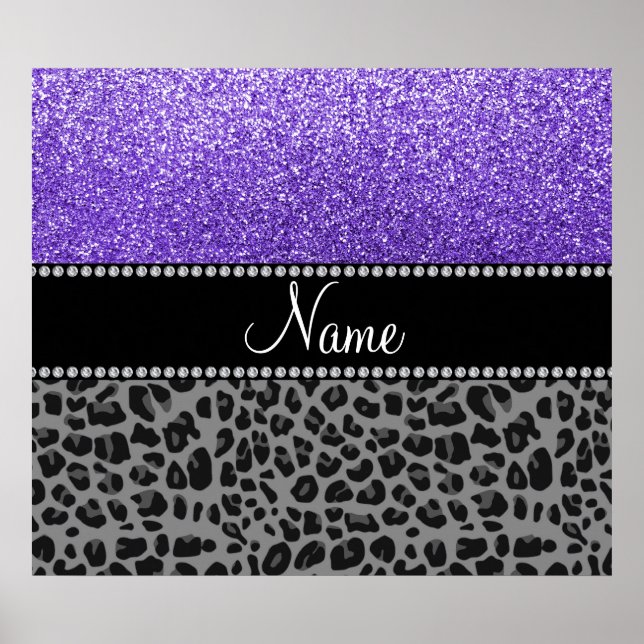 Personalised name purple glitter black leopard poster (Front)