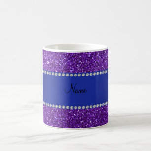 Personalised name purple glitter diamonds coffee mug