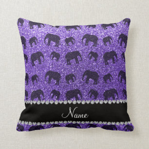 Personalised name purple glitter elephants cushion