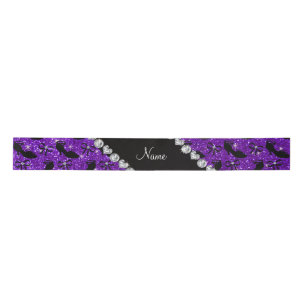 Personalised name purple glitter fancy shoes bows satin ribbon