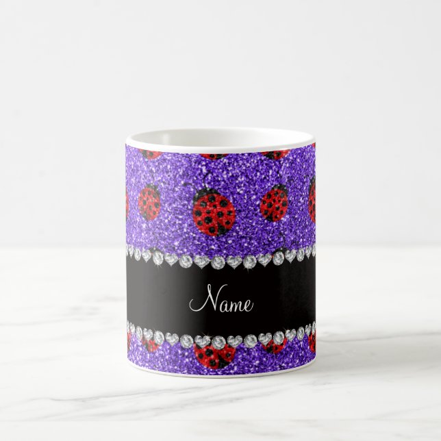 Personalised name purple glitter ladybug coffee mug (Center)