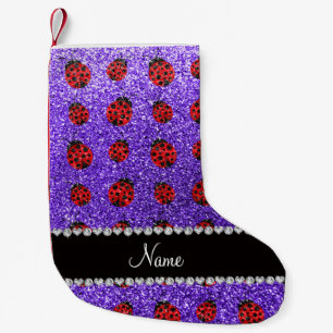Personalised name purple glitter ladybug small christmas stocking